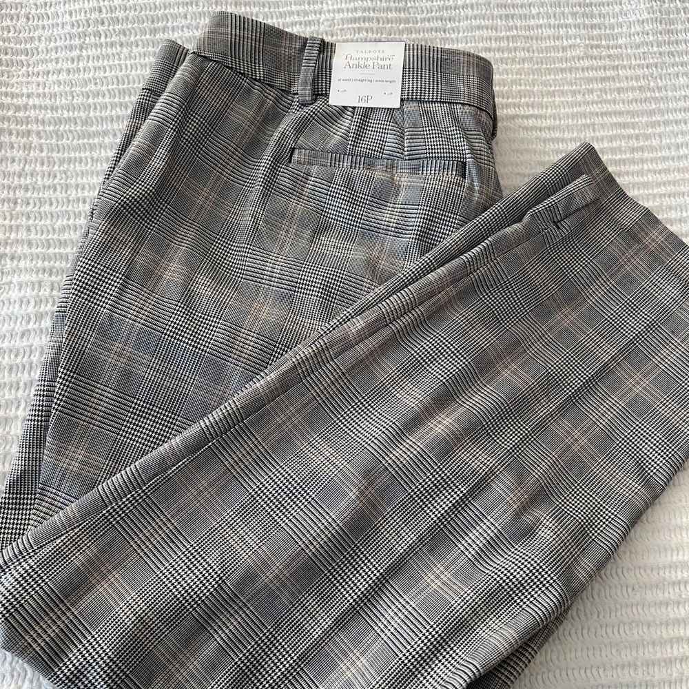 New Talbots Gray Plaid WomenDress Ankle Pants- Size 16P
